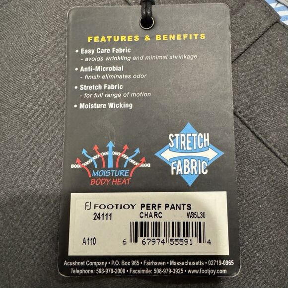 NWT FootJoy FJ Performance Pants Mens 34/35W 30L Gray Golf Stretch Casual - Picture 5 of 13